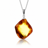 925 Sterling Silver & Genuine Cognac Baltic Amber Exlusive Unique Pendant - J-PD-52