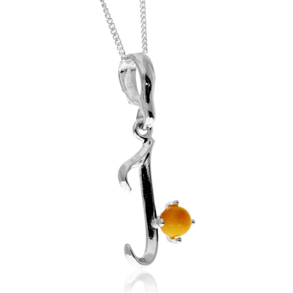 925 Sterling Silver & Genuine Baltic Amber Initials Alphabet Letters Pendant - AP