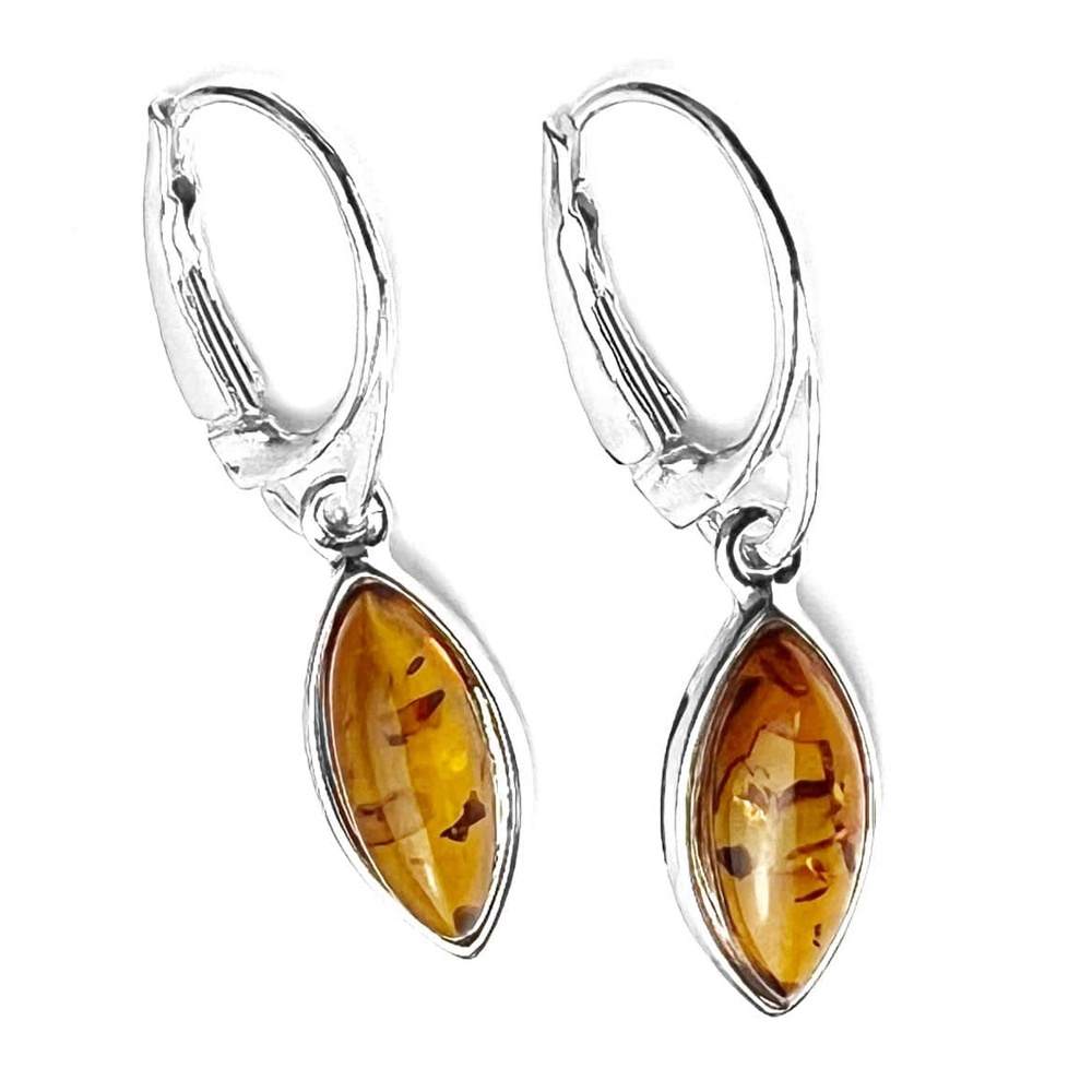 925 Sterling Silver & Genuine Baltic Amber Classic Drop Earrings - AE07