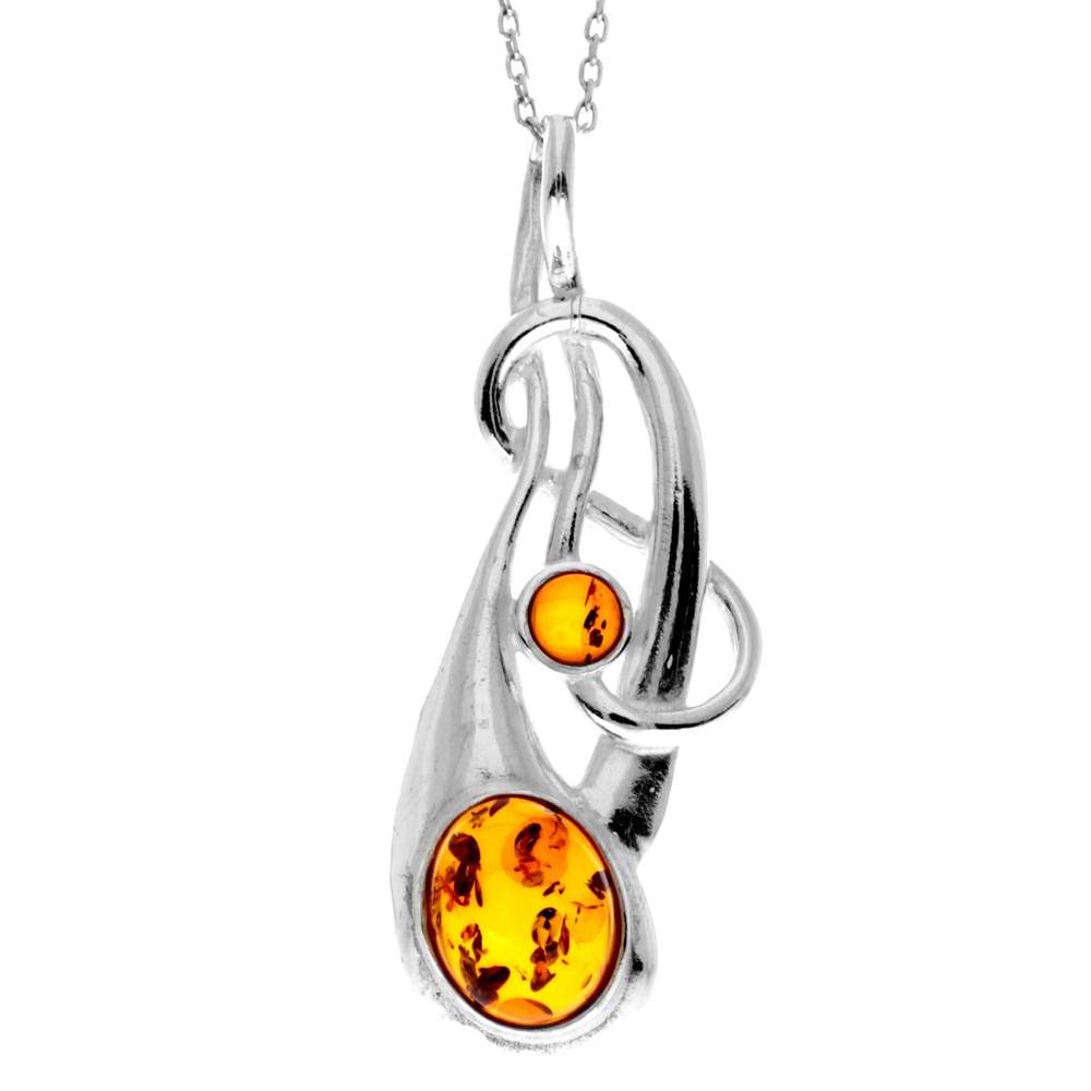 925 Steling Silver & Genuine Baltic Amber Modern Celtic Pendant - K265