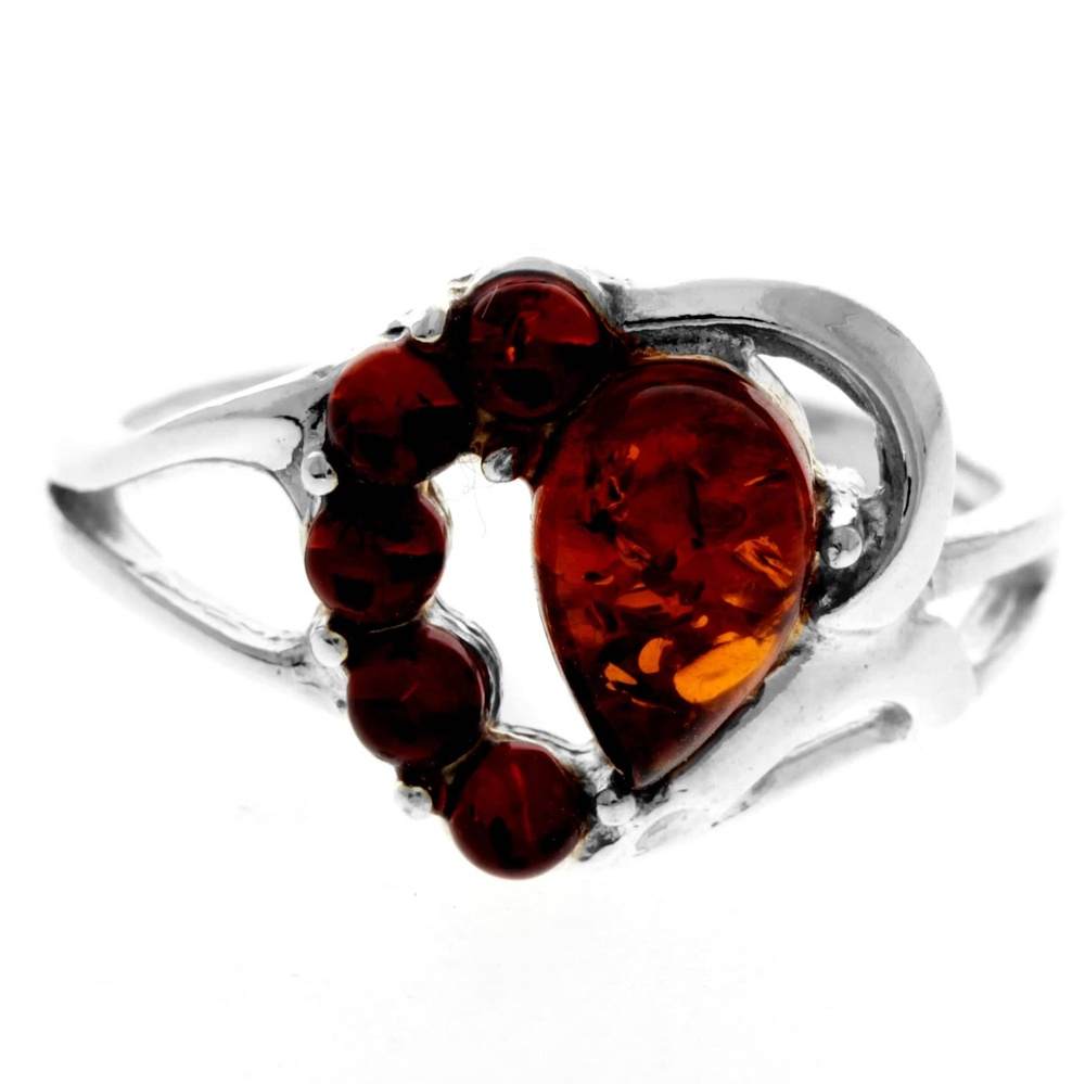 925 Sterling Silver & Genuine Baltic Amber Heart  Designer Ring - M417