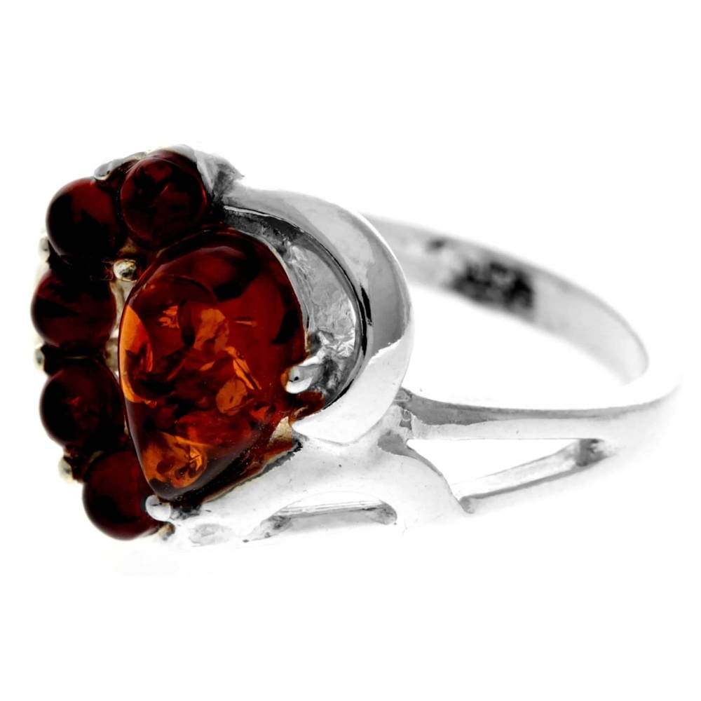 925 Sterling Silver & Genuine Baltic Amber Heart  Designer Ring - M417