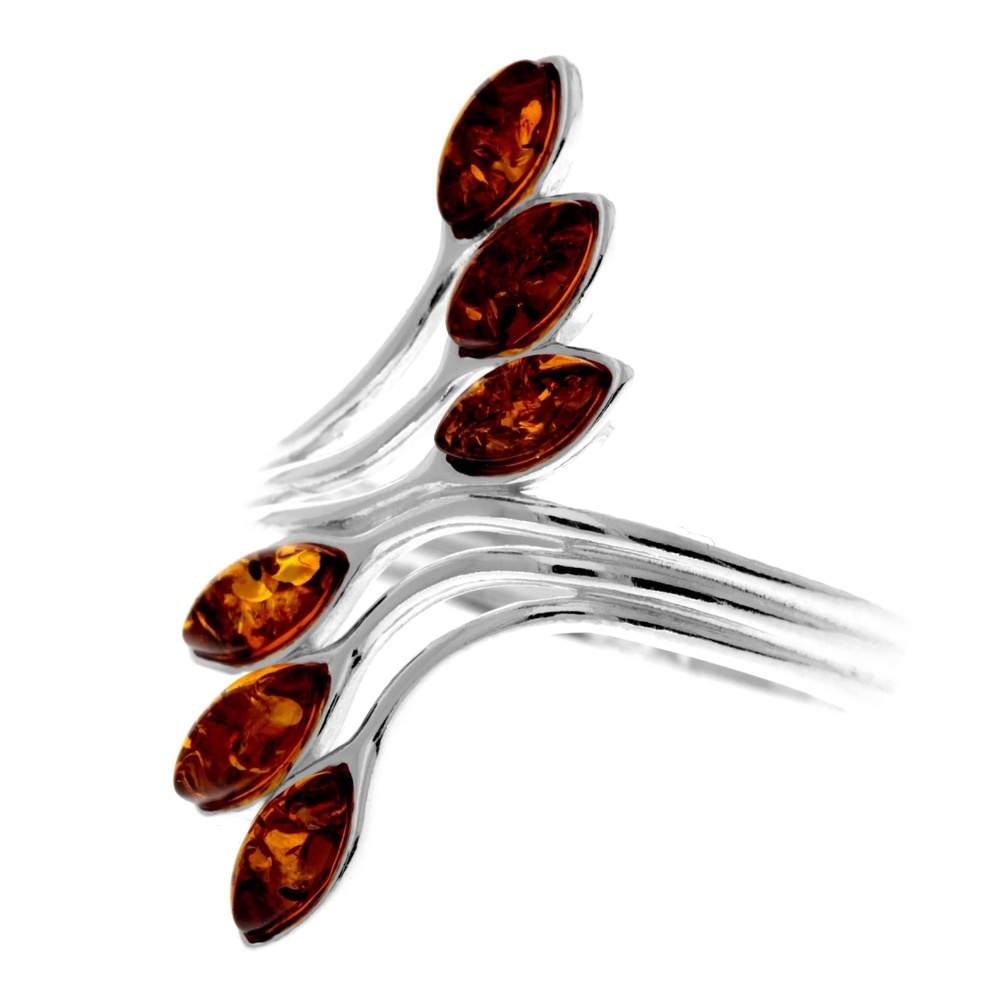 925 Sterling Silver & Genuine Multitone Baltic Amber Modern Ring - M464