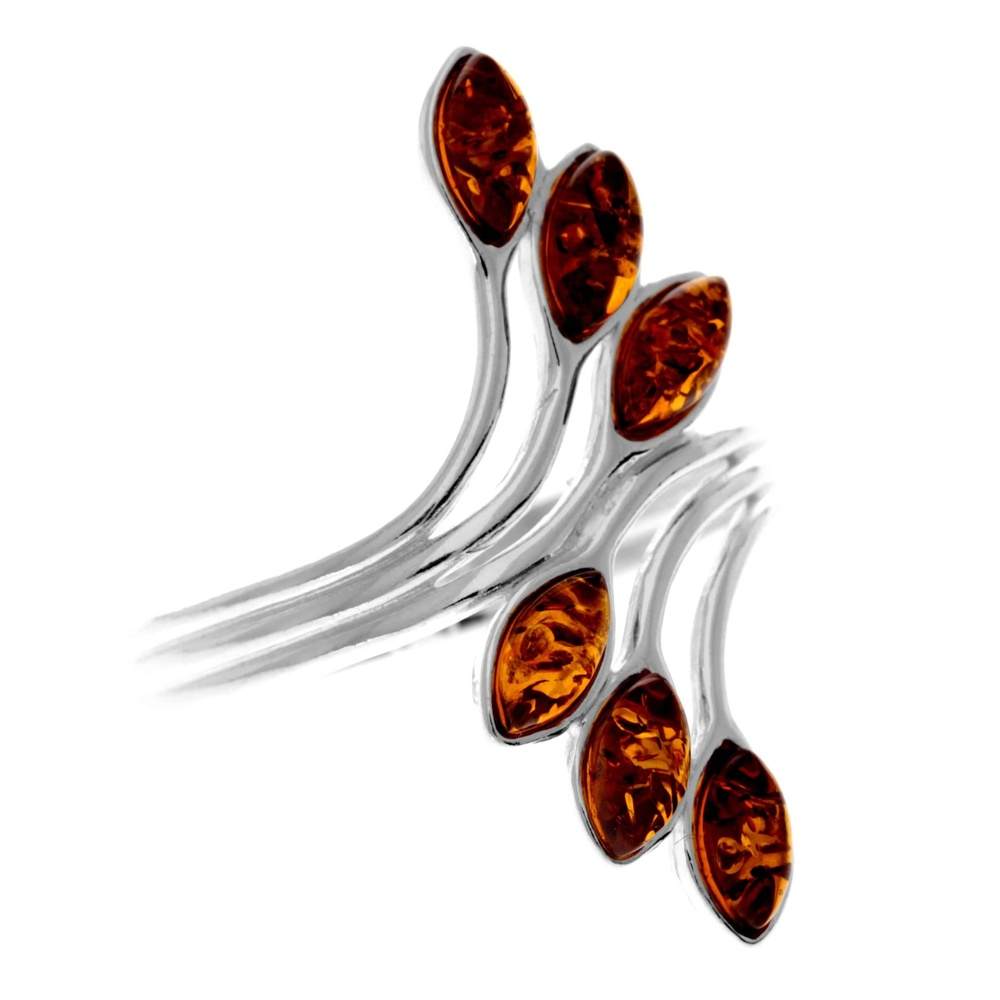 925 Sterling Silver & Genuine Multitone Baltic Amber Modern Ring - M464