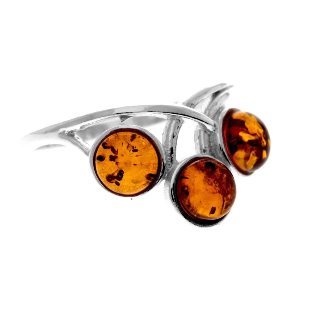 925 Sterling Silver & Genuine Baltic Amber Modern Ring - M739