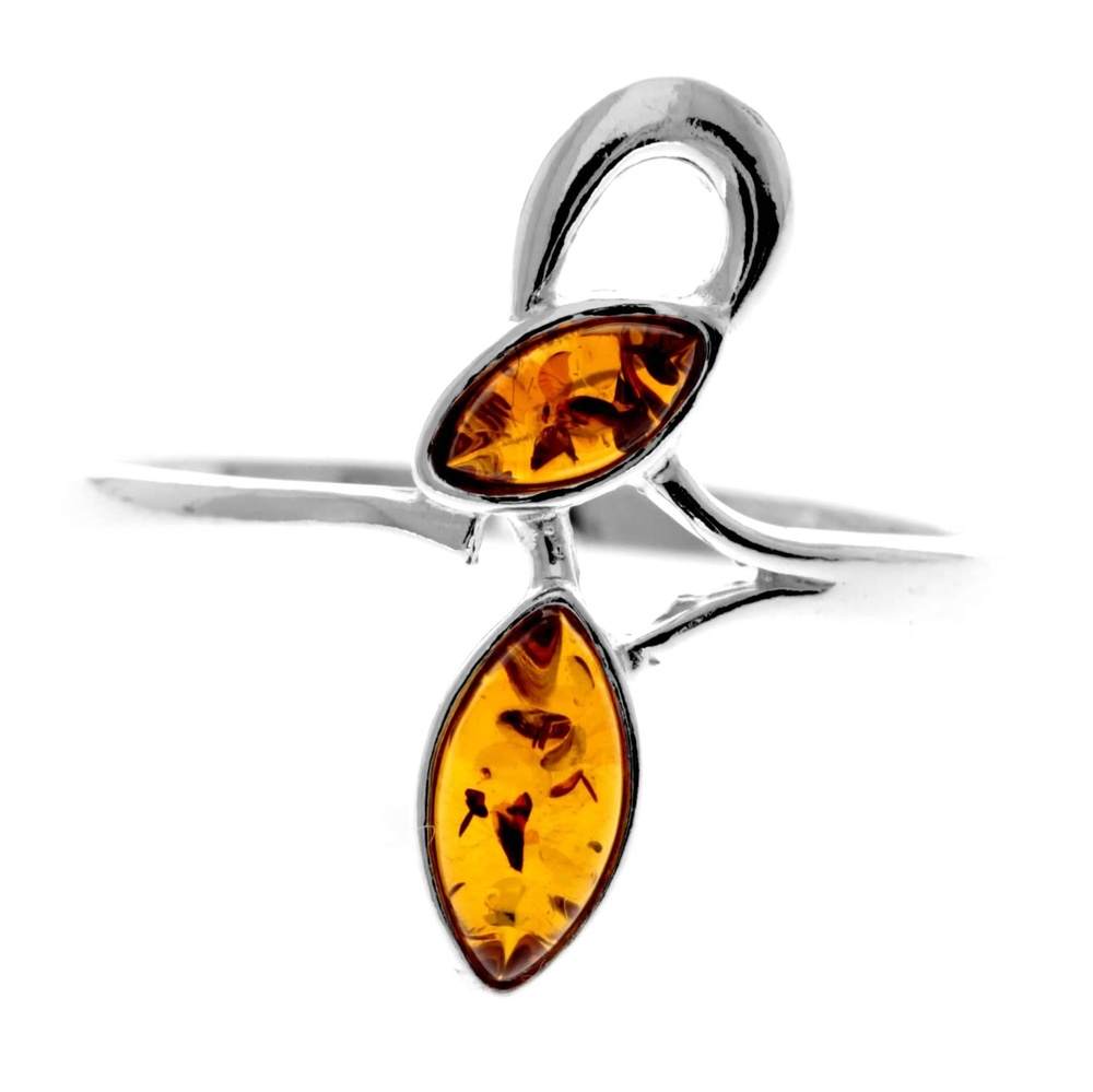 925 Sterling Silver & Genuine Baltic Amber Modern Ring - M740