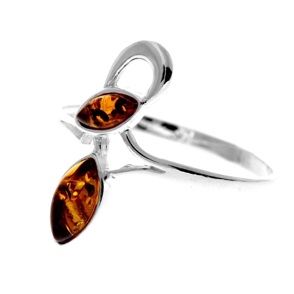 925 Sterling Silver & Genuine Baltic Amber Modern Ring - M740