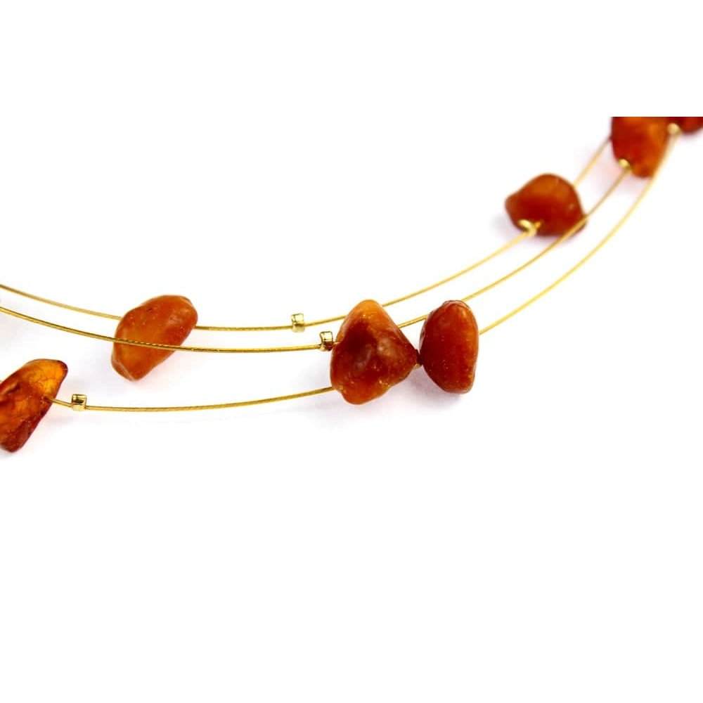 Genuine Raw Cognac Baltic Amber Beads Necklace on Stainless Steel - NE0096