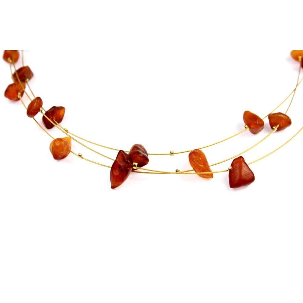Genuine Raw Cognac Baltic Amber Beads Necklace on Stainless Steel - NE0097