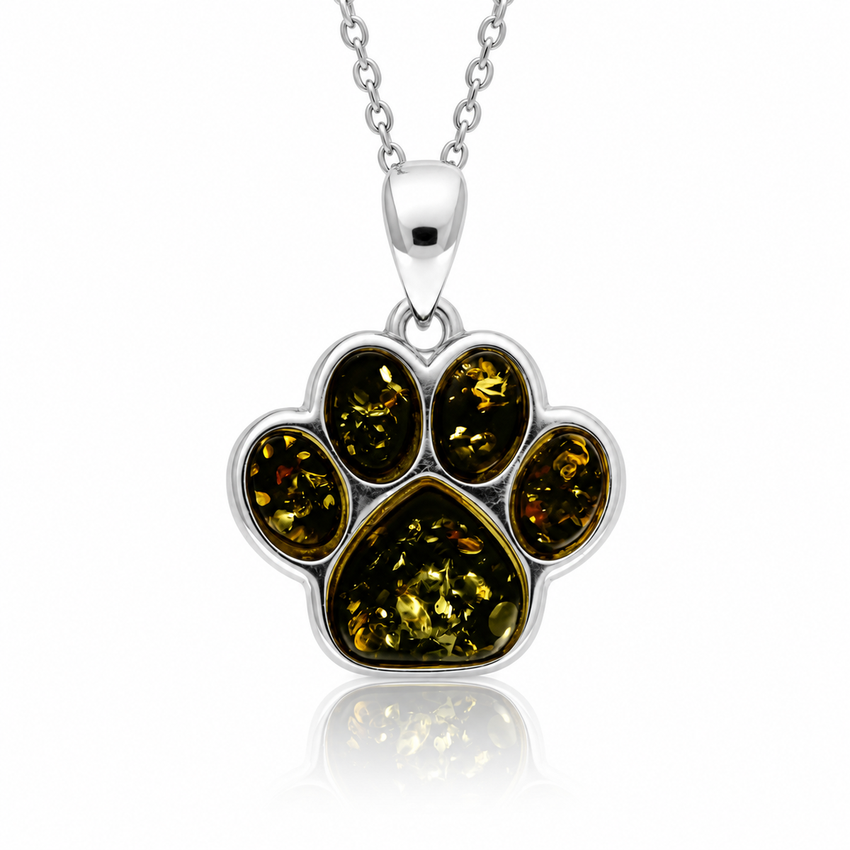925 Sterling Silver & Genuine Baltic Amber Dog / Cat Paw Pendant - BS200