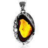 925 Sterling Silver & Genuine Cognac Baltic Amber Unique Exclusive Pendant without a chain - PD2442