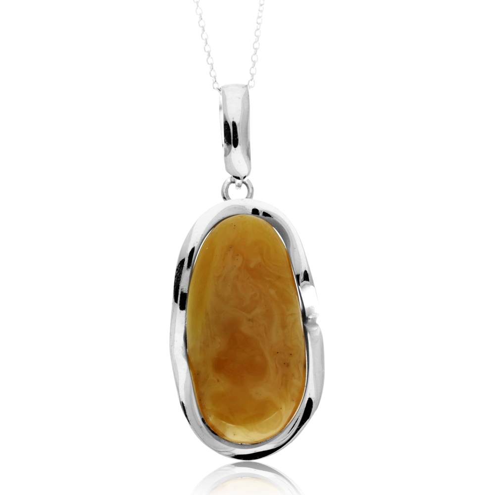 925 Sterling Silver & Genuine Lemon Baltic Amber Unique Exclusive Pendant without a chain - PD2445