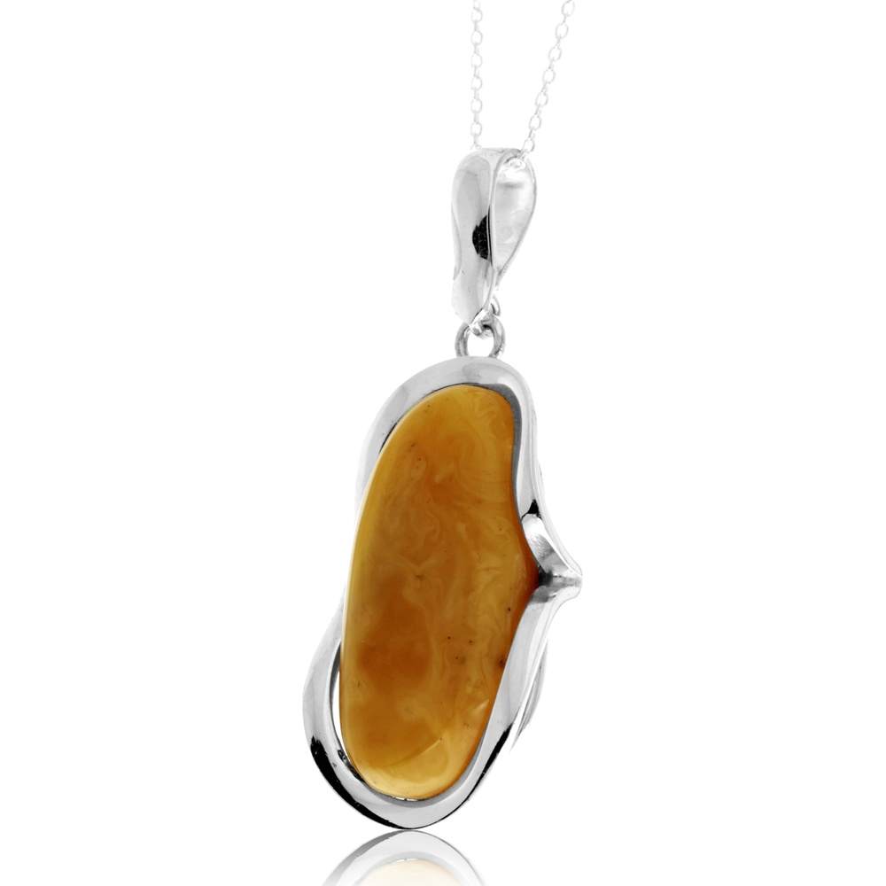 925 Sterling Silver & Genuine Lemon Baltic Amber Unique Exclusive Pendant without a chain - PD2445