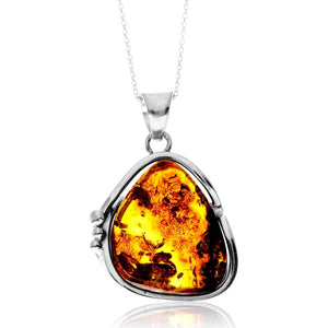 925 Sterling Silver & Genuine Cognac Baltic Amber Unique Exclusive Pendant without a chain - PD2448