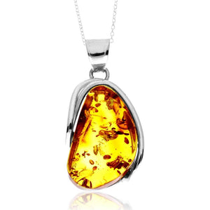 925 Sterling Silver & Genuine Cognac Baltic Amber Unique Exclusive Pendant without a chain - PD2452