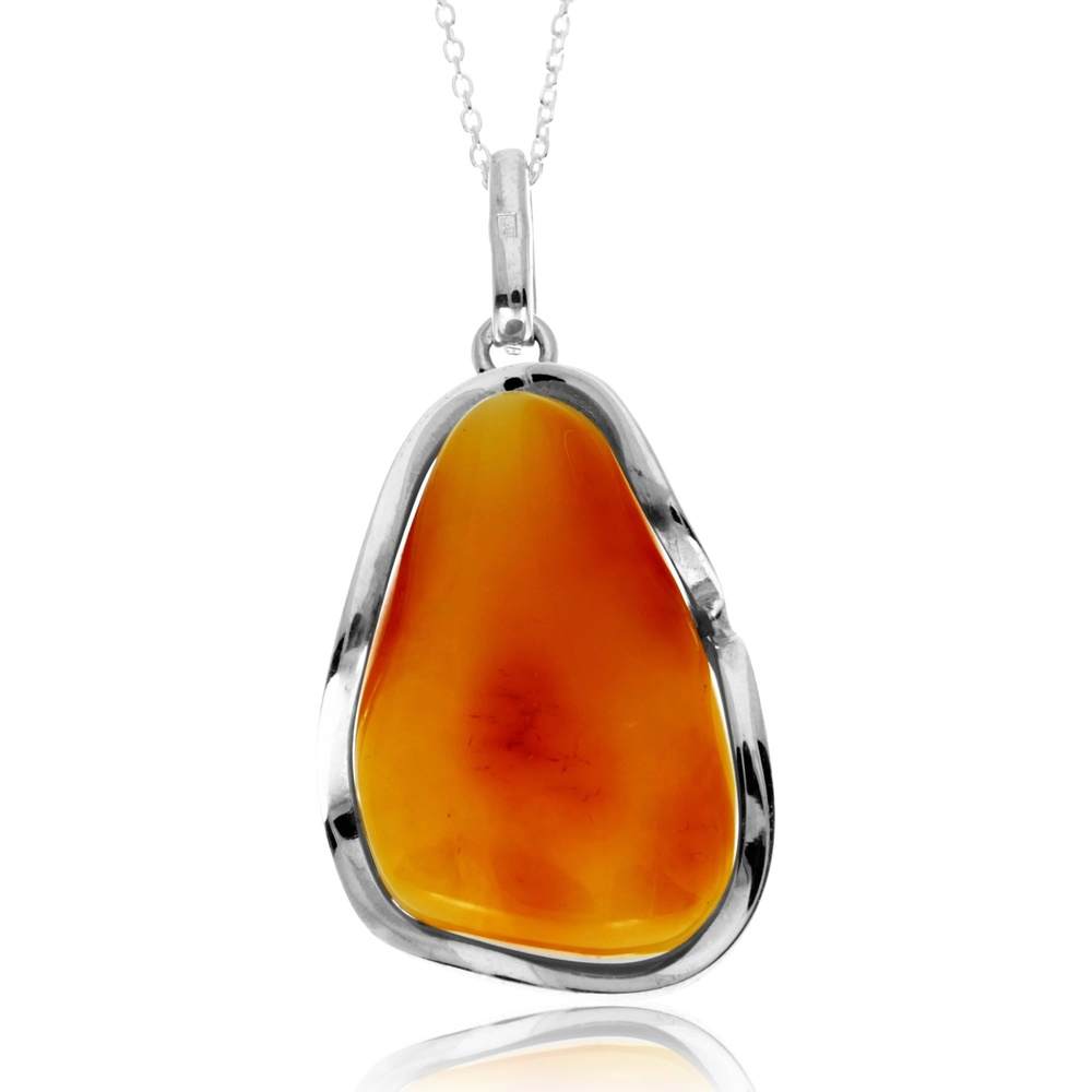 925 Sterling Silver & Genuine Lemon Baltic Amber Unique Exclusive Pendant without a chain - PD2453
