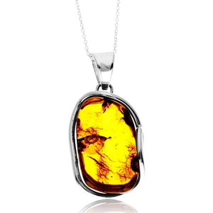 925 Sterling Silver & Genuine Cognac Baltic Amber Unique Exclusive Pendant without a chain - PD2454