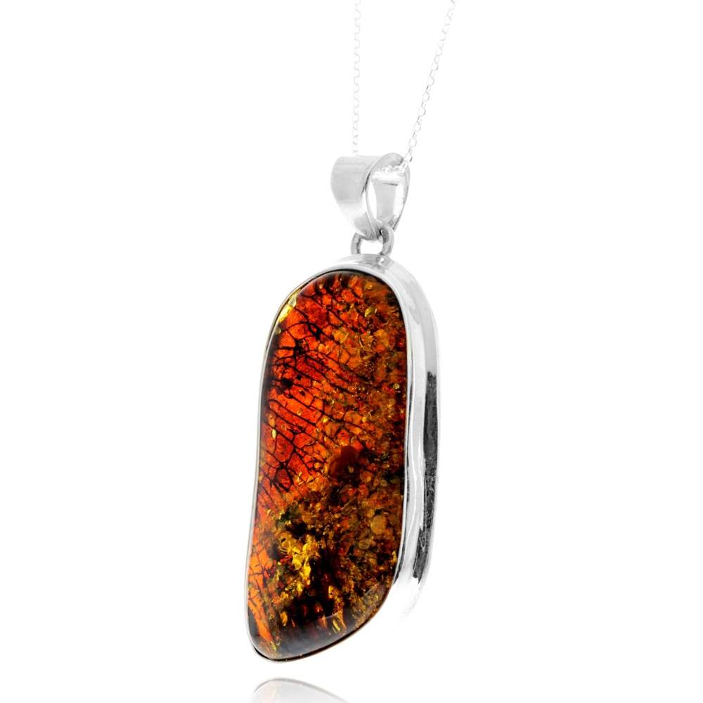 925 Sterling Silver & Genuine Green Baltic Amber Unique Exclusive Pendant without a chain - PD2455