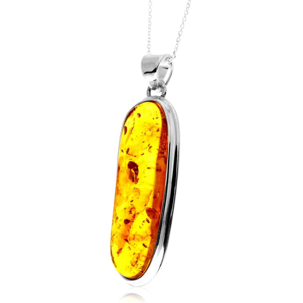 925 Sterling Silver & Genuine Cognac Baltic Amber Unique Exclusive Pendant without a chain - PD2456