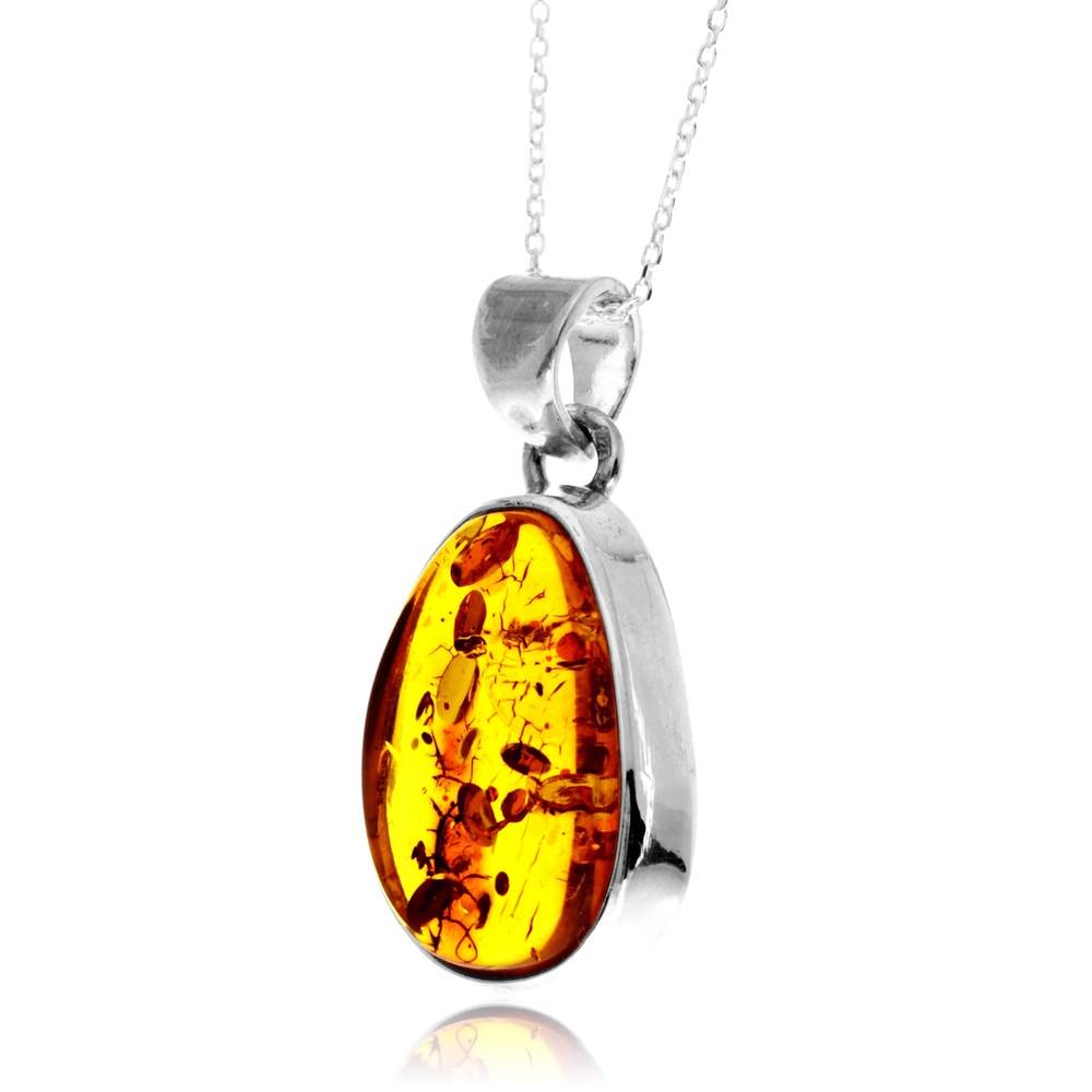 925 Sterling Silver & Genuine Cognac Baltic Amber Unique Exclusive Pendant without a chain - PD2457