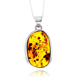 925 Sterling Silver & Genuine Cognac Baltic Amber Unique Exclusive Pendant without a chain - PD2461