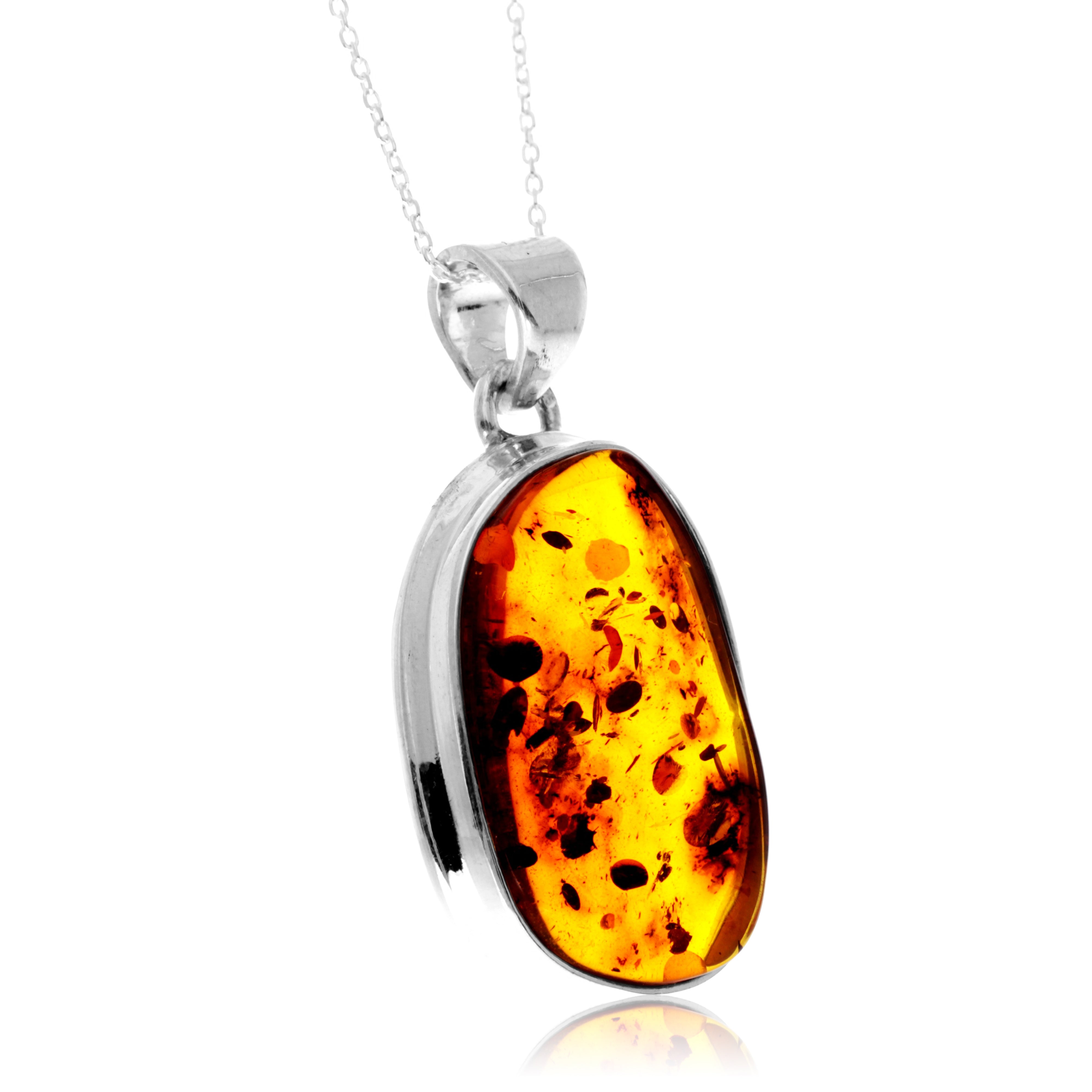 925 Sterling Silver & Genuine Cognac Baltic Amber Unique Exclusive Pendant without a chain - PD2461