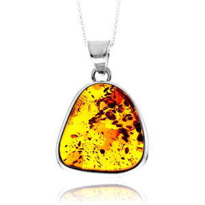 925 Sterling Silver & Genuine Cognac Baltic Amber Unique Exclusive Pendant without a chain - PD2463