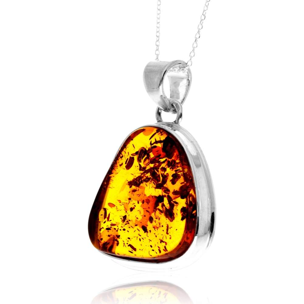 925 Sterling Silver & Genuine Cognac Baltic Amber Unique Exclusive Pendant without a chain - PD2463