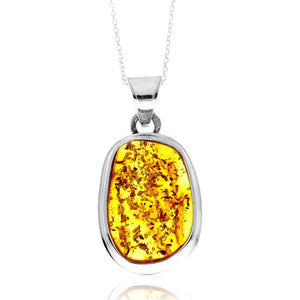 925 Sterling Silver & Genuine Cognac Baltic Amber Unique Exclusive Pendant without a chain - PD2465