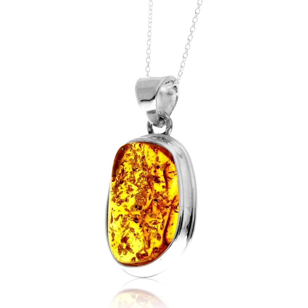 925 Sterling Silver & Genuine Cognac Baltic Amber Unique Exclusive Pendant without a chain - PD2465