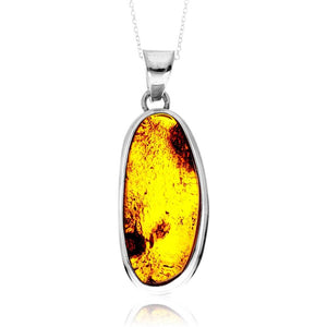925 Sterling Silver & Genuine Cognac Baltic Amber Unique Exclusive Pendant without a chain - PD2466