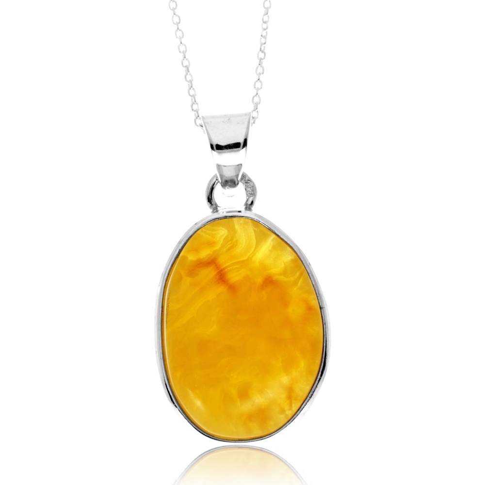 925 Sterling Silver & Genuine Lemon Baltic Amber Unique Exclusive Pendant without a chain - PD2467