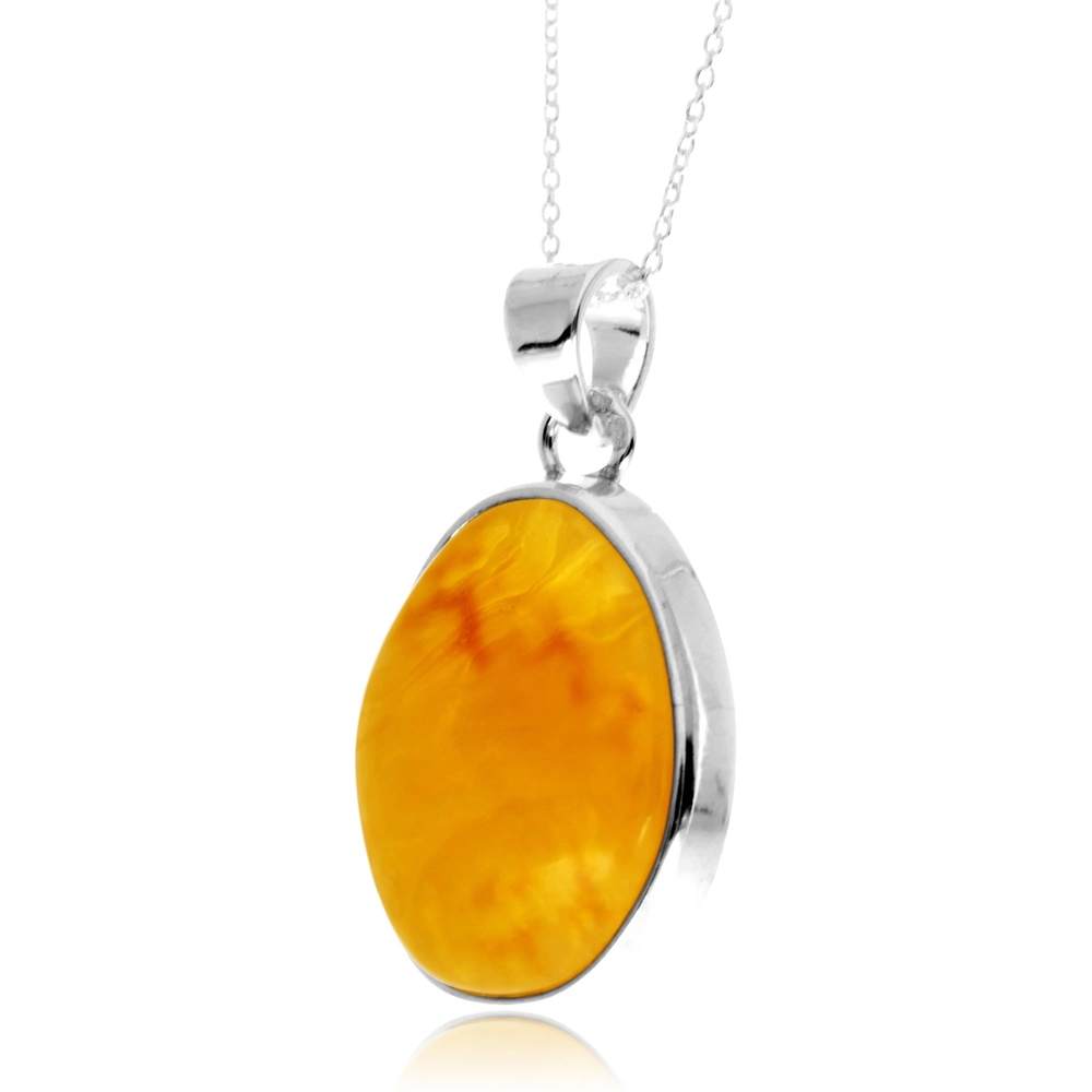925 Sterling Silver & Genuine Lemon Baltic Amber Unique Exclusive Pendant without a chain - PD2467