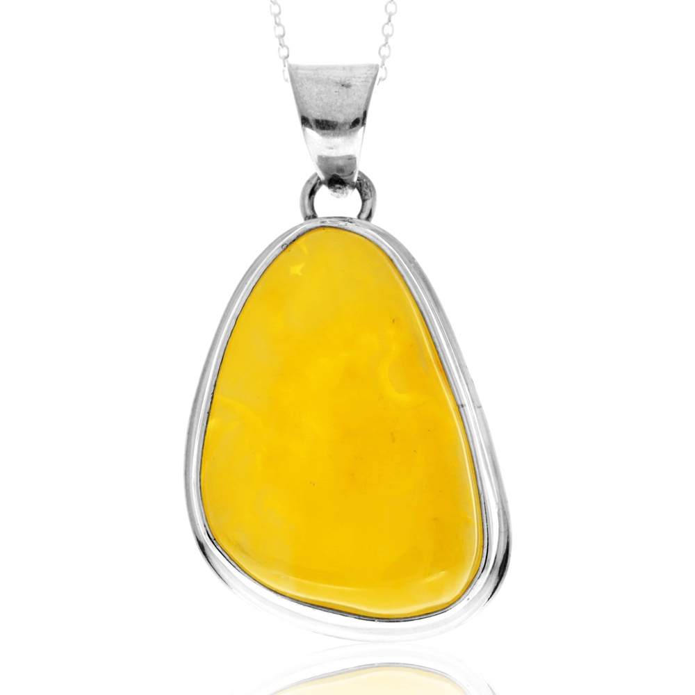 925 Sterling Silver & Genuine Lemon Baltic Amber Unique Exclusive Pendant without a chain - PD2468