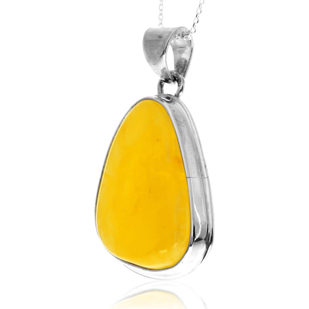 925 Sterling Silver & Genuine Lemon Baltic Amber Unique Exclusive Pendant without a chain - PD2468