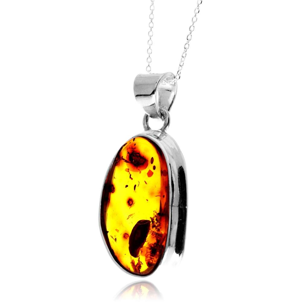 925 Sterling Silver & Genuine Cognac Baltic Amber Unique Exclusive Pendant without a chain - PD2470