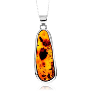 925 Sterling Silver & Genuine Cognac Baltic Amber Unique Exclusive Pendant without a chain - PD2471