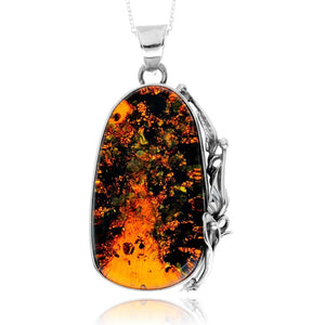 925 Sterling Silver & Genuine Green Baltic Amber Unique Exclusive Pendant without a chain - PD2473