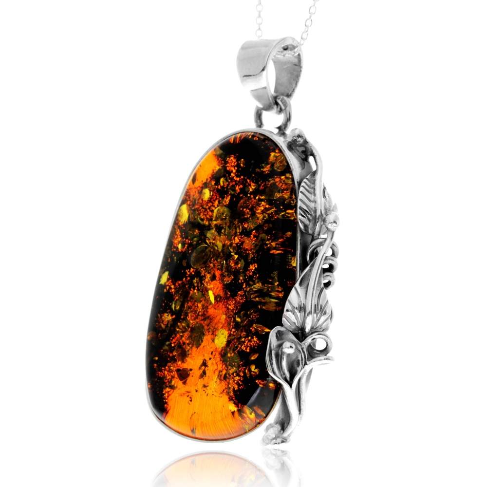 925 Sterling Silver & Genuine Green Baltic Amber Unique Exclusive Pendant without a chain - PD2473