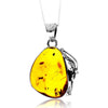 925 Sterling Silver & Genuine Cognac Baltic Amber Unique Exclusive Pendant without a chain - PD2476
