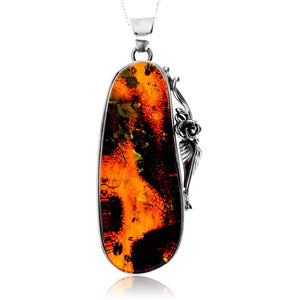 925 Sterling Silver & Genuine Green Baltic Amber Unique Exclusive Pendant without a chain - PD2477