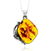 925 Sterling Silver & Genuine Cognac Baltic Amber Unique Exclusive Pendant without a chain - PD2479