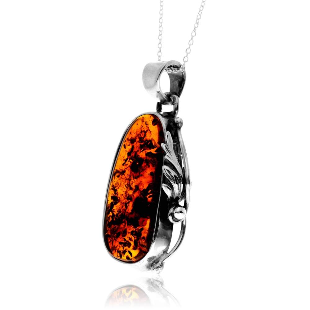 925 Sterling Silver & Genuine Cognac Baltic Amber Unique Exclusive Pendant without a chain - PD2480