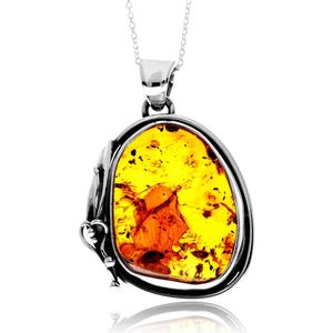 925 Sterling Silver & Genuine Cognac Baltic Amber Unique Exclusive Pendant without a chain - PD2481