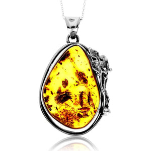 925 Sterling Silver & Genuine Cognac Baltic Amber Unique Exclusive Pendant without a chain - PD2482