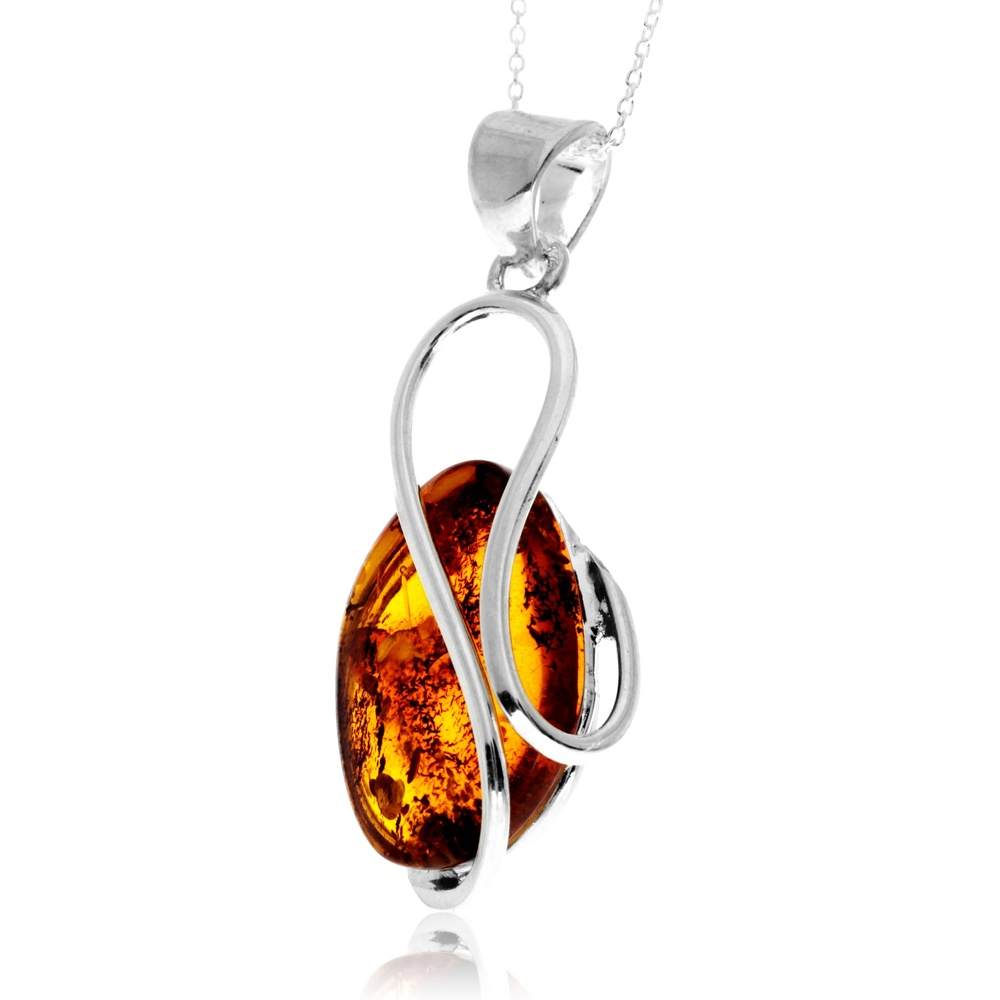 925 Sterling Silver & Genuine Cognac Baltic Amber Unique Exclusive Pendant without a chain - PD2492