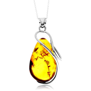 925 Sterling Silver & Genuine Cognac Baltic Amber Unique Exclusive Pendant without a chain - PD2495