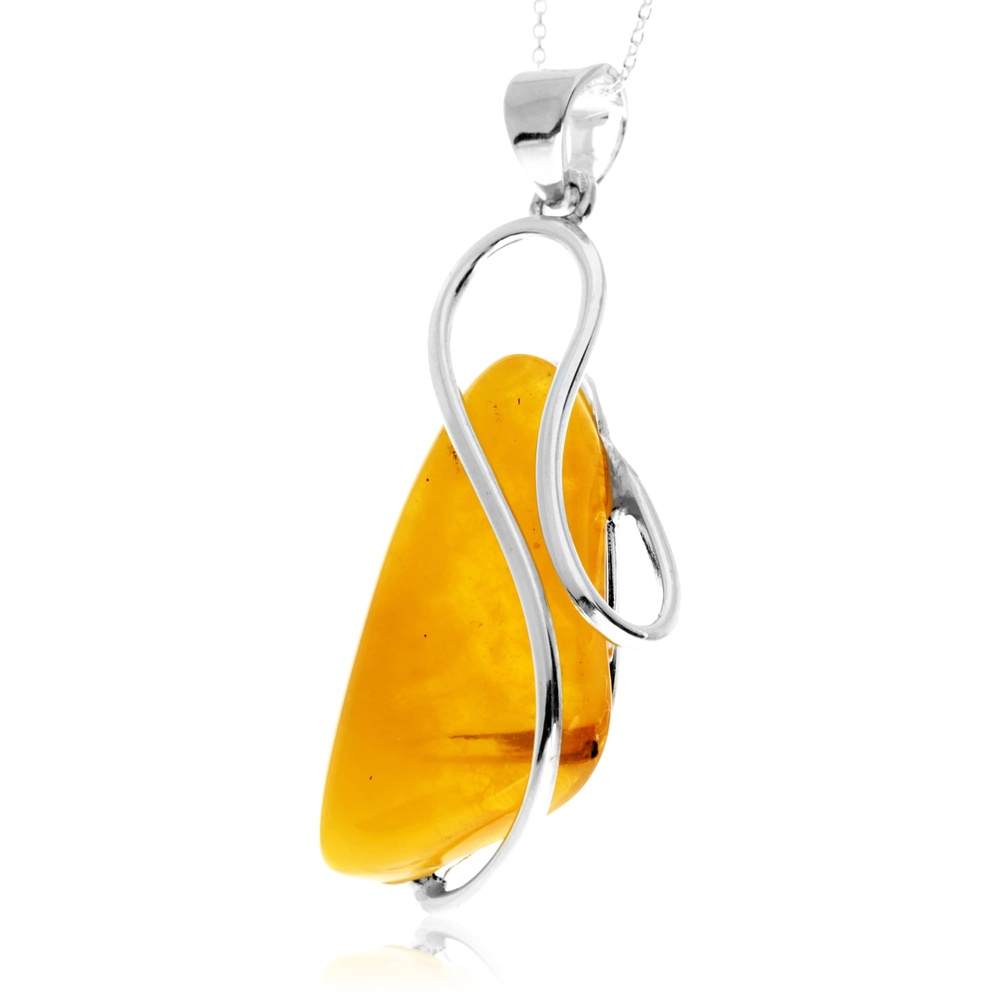 925 Sterling Silver & Genuine Lemon Baltic Amber Unique Exclusive Pendant without a chain - PD2497