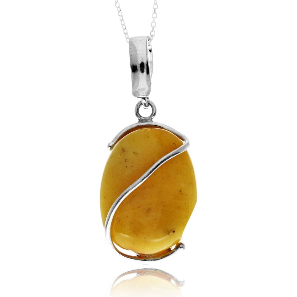 925 Sterling Silver & Genuine Lemon Baltic Amber Unique Exclusive Pendant without a chain - PD2501