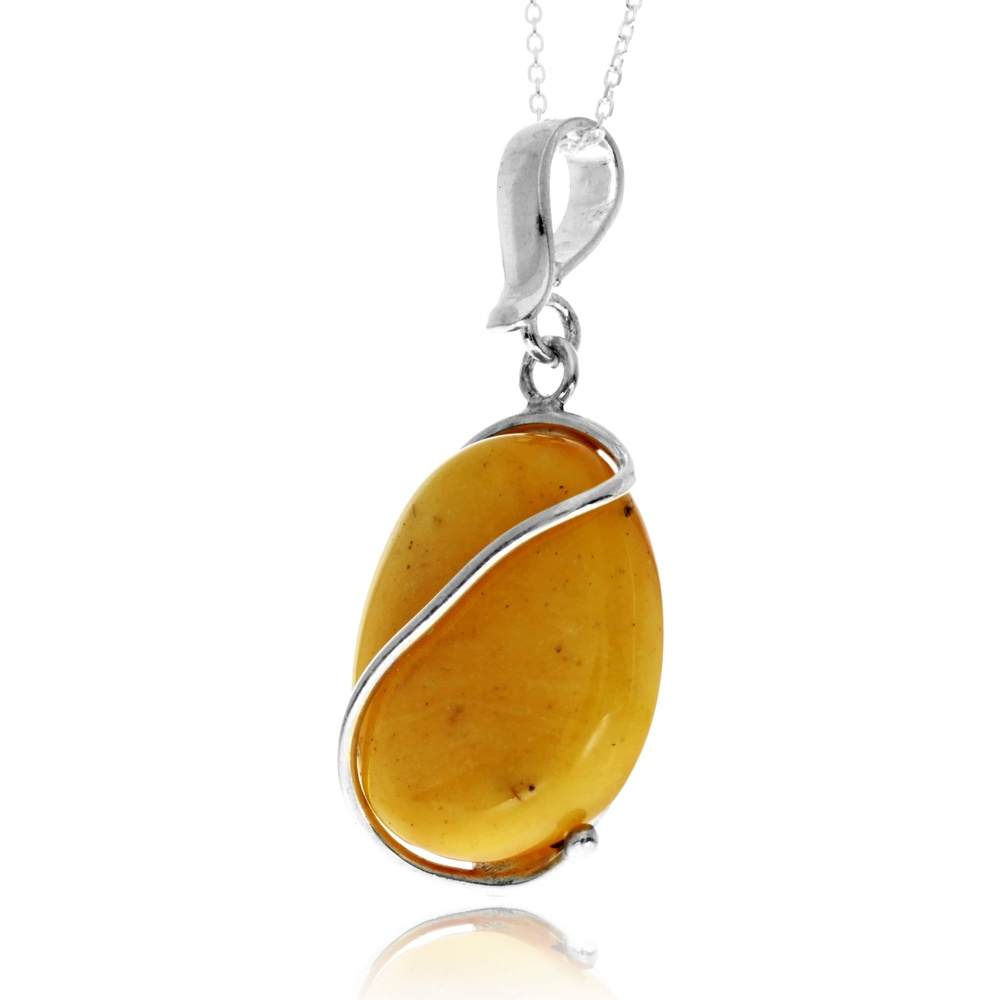 925 Sterling Silver & Genuine Lemon Baltic Amber Unique Exclusive Pendant without a chain - PD2501